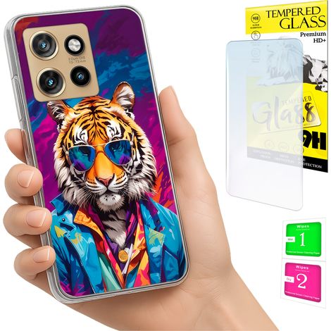 Coque pour Motorola Edge 50 Neo Photo Case Tiger Back + verre 9H (1/5)