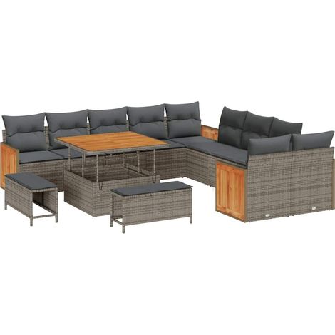 Maison Exclusive - Gartensofa-set mit Kissen 17 pcs Grau Poly-Rat