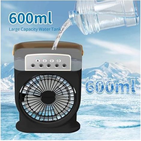 Ventilatore a spruzzo portatile, mini condizionatore da tavolo con serbatoio dell'acqua da 600 ml per casa, ufficio e cucina - Nero (1/4)
