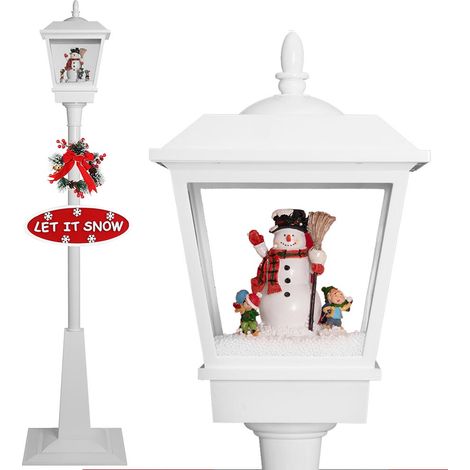 Lampione Natale con Luce LED Scena Natalizia Motorizzata Neve Musica 180cm Bianc (1/5)