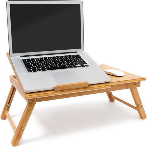 Relaxdays Table Pliante pour Ordinateur Portable, Hauteur réglable, Plateau pour Souris, 30,5 x 72,5 x 35 cm, Bambou (1/5)