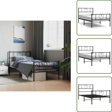 Letto con doghe in metallo - vidaXL Giroletto con Testiera e Pediera Metallo Nero 80x200 cm - Letto con spazio sottostante