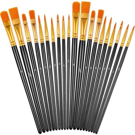 Set de Pinceaux Peinture, 20 Pinceau d'artiste avec Poils en Nylon et Manche en Bois, Pinceaux Peinture Acrylique, Aquarelle, Huile, Pinceau Brosse pour Nail Art Ongles, Visage (Black) (1/5)