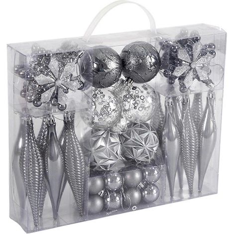 Unzerbrechliches Weihnachtskugel-Set, Weihnachtskugeln, Ornamente, funkelnde Anhänger, dekorative Behänge, silberne Ornamente (1/5)