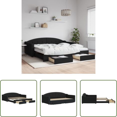 vidaXL Doppelbett - Tagesbett Ausziehbar mit Schubladen Schwarz 100x200 cm Stoff (1/5)