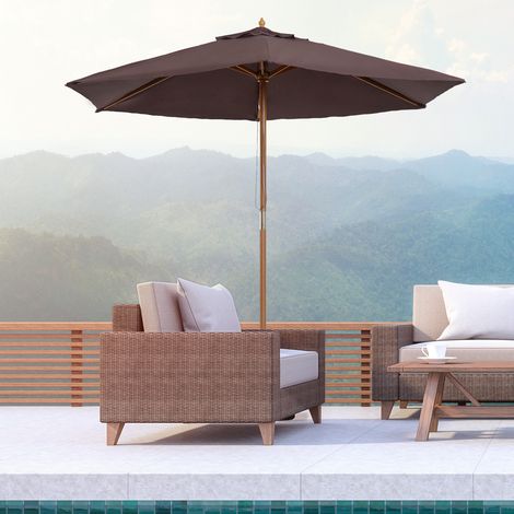 Parasol jardin 2,5x2,3m 6 lattes manivelle bois polyester, brun