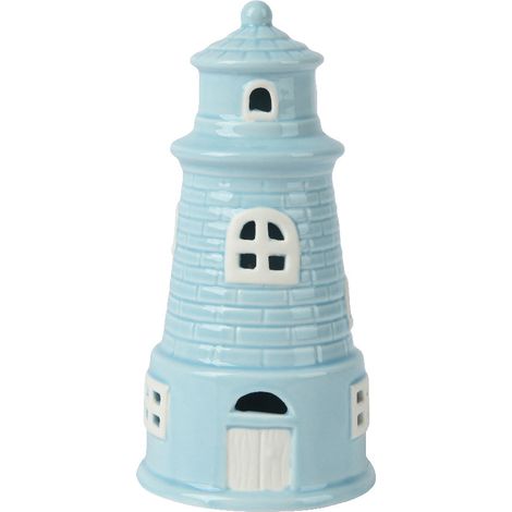 PORTACANDELE FARO AZZURRO H17 CM IN PORCELLANA