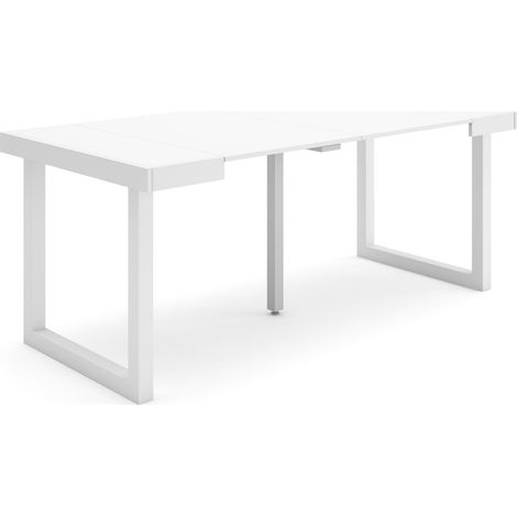 Skraut Home - Table console extensible, Console meuble, 180, Pour 8 personnes, Pieds bois massif, Style moderne, Blanc (1/5)