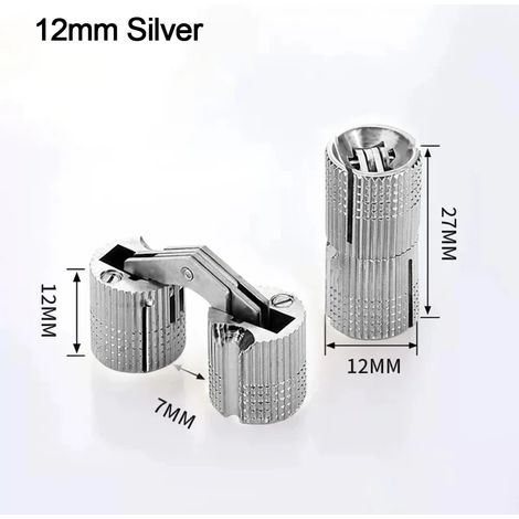 Charnières cylindriques invisibles en laiton (12 mm argenté) pour meubles et portes. (1/5)