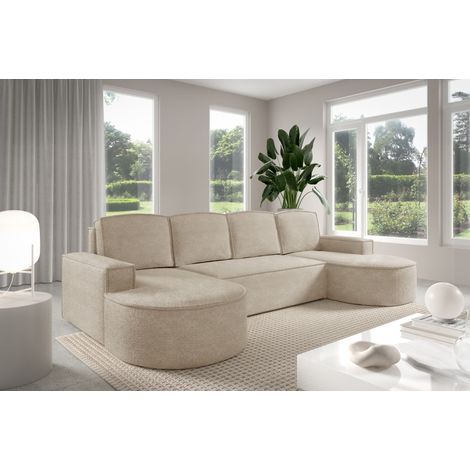 Sofello Ecksofa Molly U-Form mit abgerundeter Form in Creme Beige Grau Hellgrau Rostig Gruen Boucle - trendige abgerundete Form Neuheit 2025 (mit Schlaffunktion) (1/5)
