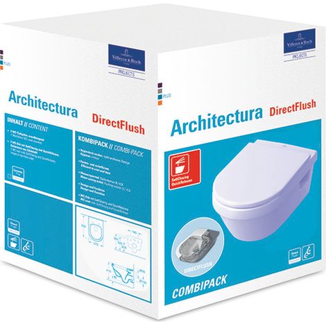 Villeroy & Boch Architectura - Wand-WC mit Sitz SoftClosing, DirectFlush, Alpinweiß 5684HR01 (1/10)