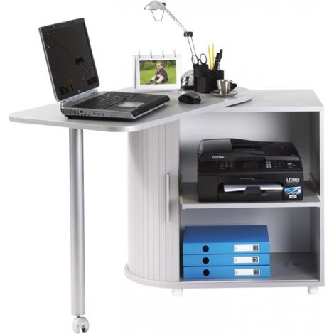 Bureau Informatique Alu Table Pivotante et Rangement L 77 H 71.7 P 47 cm - Coloris: Aluminium (1/5)