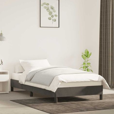 Cadre de lit 80 x 200 cm avec sommier à lattes en velours gris foncé, 16.6kg - PANGIVO (1/5)
