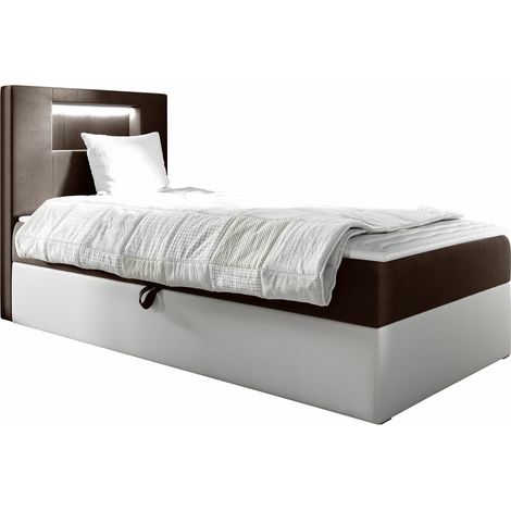 Cama continental Lucus V, Soft 017 + Fresh 4, Individuales, Continental, 100x200, Cuero ecológico, Tapiz, Somieres, 102x212x104cm, LED (1/5)