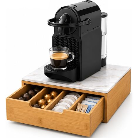 Portacapsule Piano Vetro Effetto Marmo Tortora Portacialde Organizer 31.5x30x10cm (1/5)