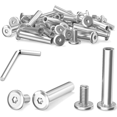 Lot de 40 vis M5x30mm, vis à douille, en acier inoxydable A2 V2A, vis de meubles, connecteur d’armoire avec clé hexagonale pour armoires, placards, panneaux en bois (1/5)
