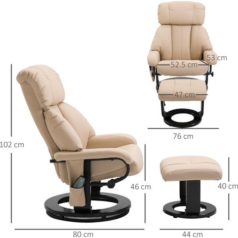 Fauteuil relax avec fonction inclinable, fauteuil de massage, siège télé, chaise longue ergonomique avec pouf, beige, 76 x 80 x 102 cm (1/5)