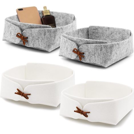 4-teiliges faltbares Aufbewahrungsset aus Filz, kleiner Aufbewahrungskorb für Kleiderschrank, Schlafzimmer, Kleidung, Bücher, Kosmetik, Spielzeug, Stoffaufbewahrungsbox (Grau, Weiß) (1/5)