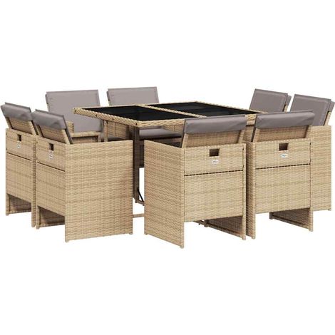Maison Exclusive - 9-tlg. Garten-Essgruppe mit Kissen Beigemischu (1/5)