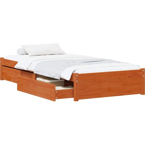 Estructura de cama con cajón 3 pcs Marrón cera Madera de pino vidaXL