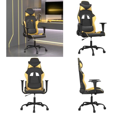 Chaise de jeu de massage Noir et doré Similicuir - Chaise Gaming - Fauteuil Gamer - Chaise Bureau - Chaise Ergonomique - Fonction Massage - Home & Living