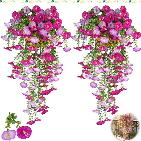 Lot de 2 fleurs artificielles suspendues - Liseron des bois (Liseron glabre) - Décoration de jardin printemps/été - Fleurs artificielles - Violet - Convient pour les pots de fleurs, les portes d'entré (1/5)