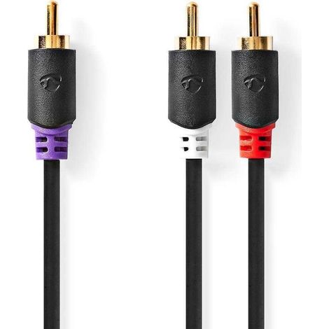 Cable de altavoz de subgraves rca hane 2x rca hane guldplaterad 300 metros redondo 40 milimetros antracita lada