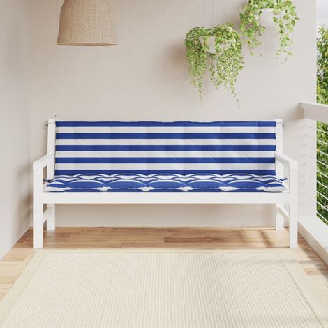 Lot de 2 Coussins de siège pour banc de jardin rayures bleues/blanches -FV65208 (1/5)