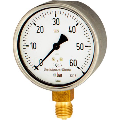 Riegler Kapselfedermanometer, CrNi-Stahl, G 1/2 unten, 0-160 mbar, Ã˜ 100, 6843 (1/2)