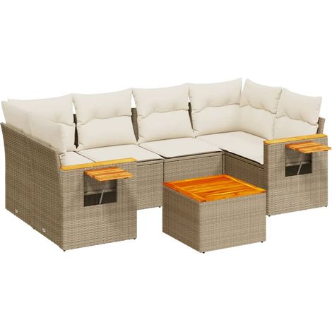 Set Divani da Giardino 7 pz con Cuscini Beige in Polyrattan vidaXL (1/3)