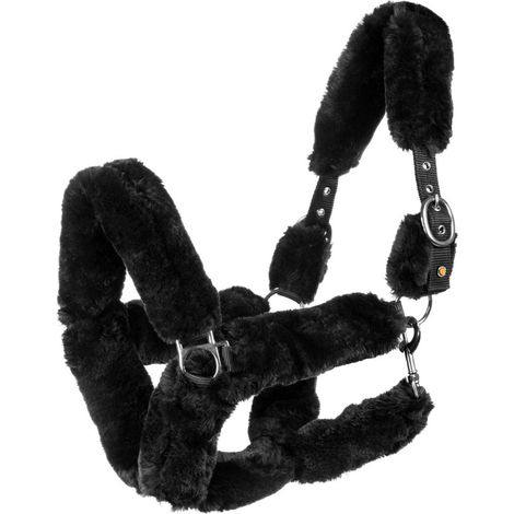 COB, Nero e Nero: Cavezza in nylon per cavalli con rivestimento in lana sintetica doppia regolazione (1/5)