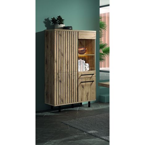 Vaisselier/argentier contemporain avec éclairage chêne canyon Timber (1/5)