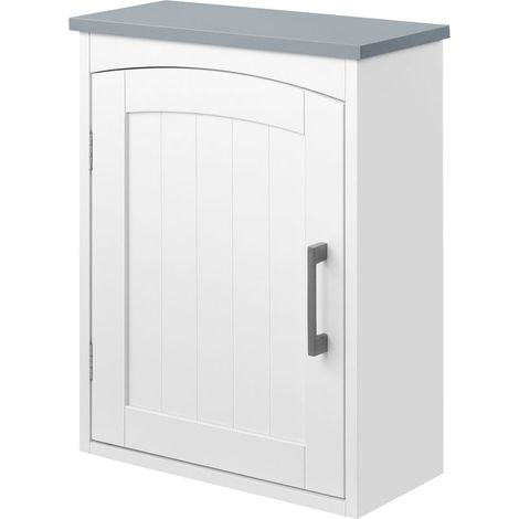 kleankin Meuble wc suspendu armoire à pharmacie murale armoire salle de bain rangement avec porte et étagère réglable - 41 x 18,5 x 52 cm - MDF - blanc (1/3)