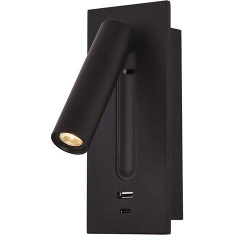 Lámpara de lectura LED para mesita de noche con interruptor oculto, aplique de pared empotrable tipo C, giratoria 350°, plegable 90°, luz cálida de 3 W (3000 K), color negro. (1/5)