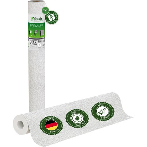Veluxis® Papier peint intissé haut de gamme 25,00 m x 1,06 m (texture plâtre fin, lés unique) – intissé de rénovation de haute qualité pour murs lisses – Fabriqué en Allemagne