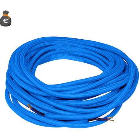 Câble Électrique Textile Flexible Rond Bleu 2X0,75 Mm² Bobine De 10 Mètres Pour Installations D'Éclairage Design Et Vintage (1/2)