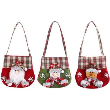 Sac Cadeau Noel - Tissu - 16 x 17 cm - Avec Cordon - Motifs Fêtes - 3 Pièces (1/4)