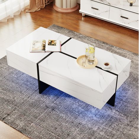 Tavolino da caffè 100x50x34.5 cm bianco in pannelli di particelle con LED e 3 cassetti (1/5)