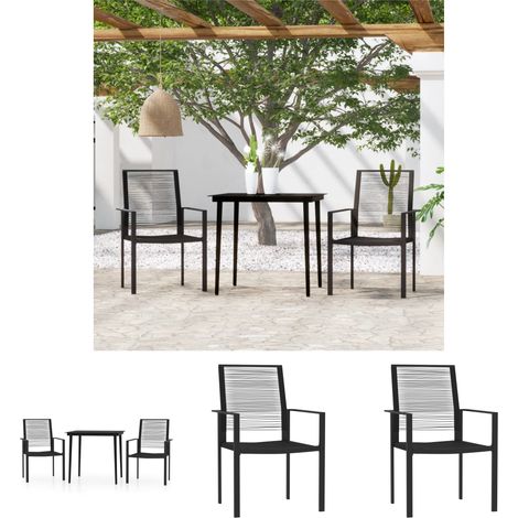 Gartenmöbel Schwarz - vidaXL 3-tlg. Garten-Essgruppe Schwarz - Gartenstuhl mit Rückenlehne (1/5)