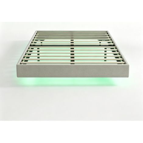 Estructura de cama tapizada beige 140x190 cm con LED, somier de láminas incluido (1/5)