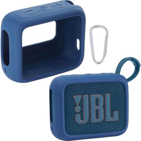 pour JBL Go 4 Housse de Protection en Silicone pour Haut-Parleur Bluetooth étanche, étui de Voyage en Silicone Portable avec Abiner de Voiture, étui de Protection (Bleu) (1/4)