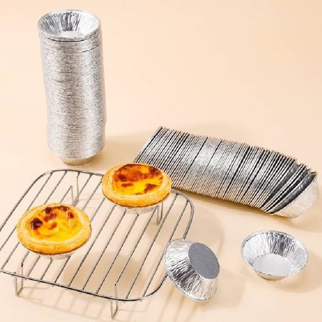Juego de 200 moldes para tartaletas Pasteis de Nata, moldes desechables de aluminio para tartaletas que miden 6,7 x 3,9 x 2 cm, mini moldes redondos de aluminio para tartaletas, para postres caseros,  (1/5)