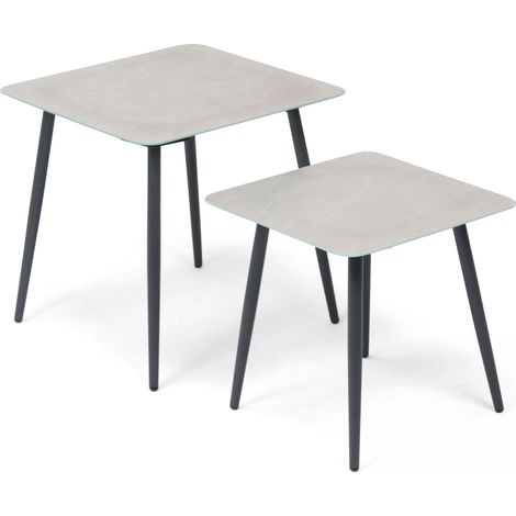 Lot de 2 tables basses de jardin en acier gris (1/5)