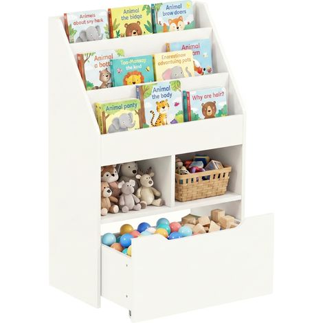 Étagère enfant avec tiroir, bibliothèque compartimentée, 60 x 29,9 x 90 cm, blanche (1/5)