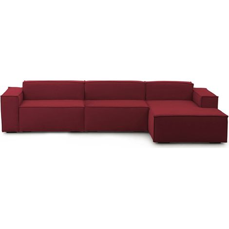 Talamo Italia Divano fisso Raffaella, Divano componibile a 4 posti con penisola destra, 100% Made in Italy, Sofà moderno in tessuto, Cm 340x170h70, Rosso, con imballo rinforzato (1/5)