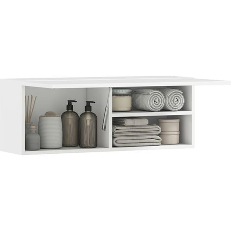 Armoire Murale Salle de Bain Suspendue Porte à Charnières Rangement Blanc 80 x 25 x 30 cm