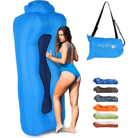 Inflatable Hammock with Bag, Portable Inflatable Sofa Water and Land, Air Sofa Outdoor Inflatable Pouffe for Garden, Camping, Beach, Travel, Blue (1/5)