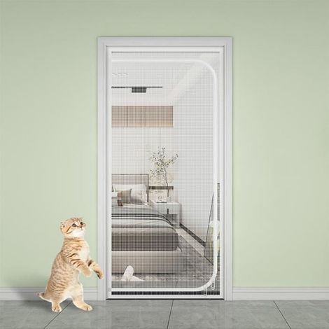 Moustiquaire renforcée pour chat pour porte de 80 cm x 200 cm, empêche les chiens et les chats de courir hors de la maison, blanc (1/4)