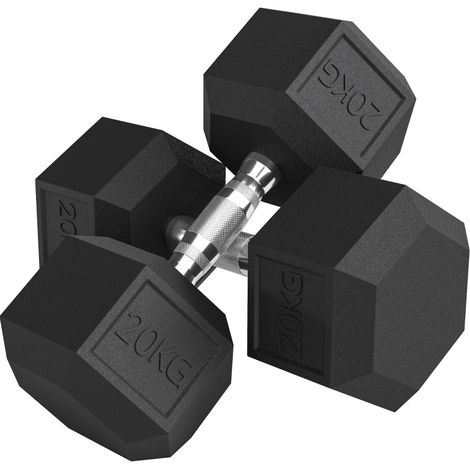 Haltères hexagonales de musculation 2 x 20 kg, poignées moletées, en métal, pour home gym, fitness et bureau, entraînement complet du corps – CHICFURN (1/5)