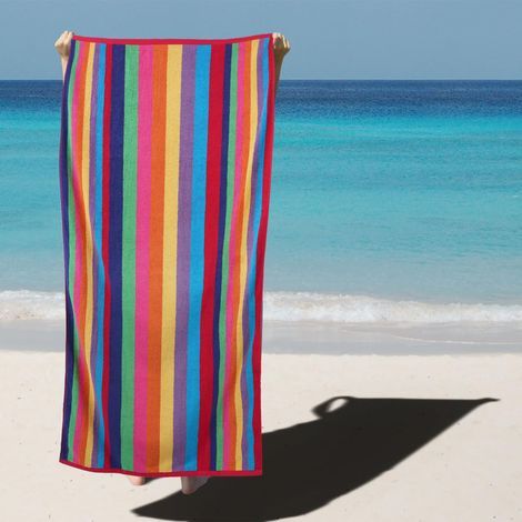 Serviette de plage classique pour adultes à rayures cabana (lot de 1) – Serviette de piscine en coton éponge peigné (fils retors) 100 %, séchage rapide, 450 g/m², 90 x 180 cm (1/5)